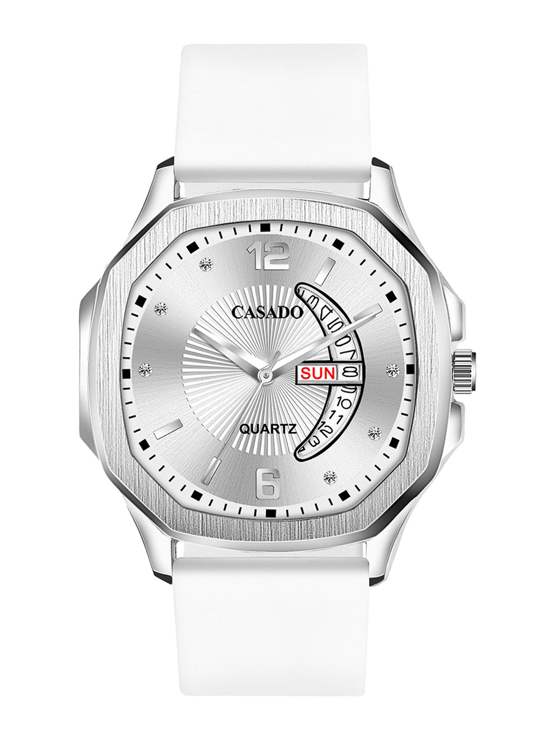 CASADO Men Embellished Dial & Silicon Straps Analogue Watch CSD-653-SILVER-WHITE-DD