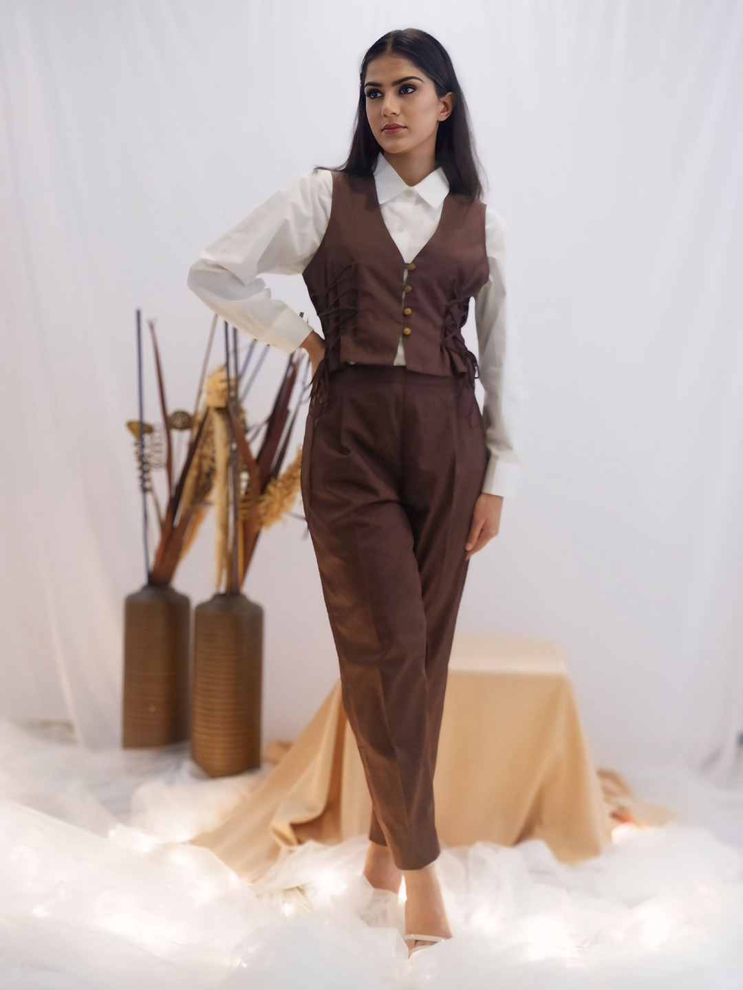 Freo Women Pure Cotton Shirt & Trousers With Waistcoat