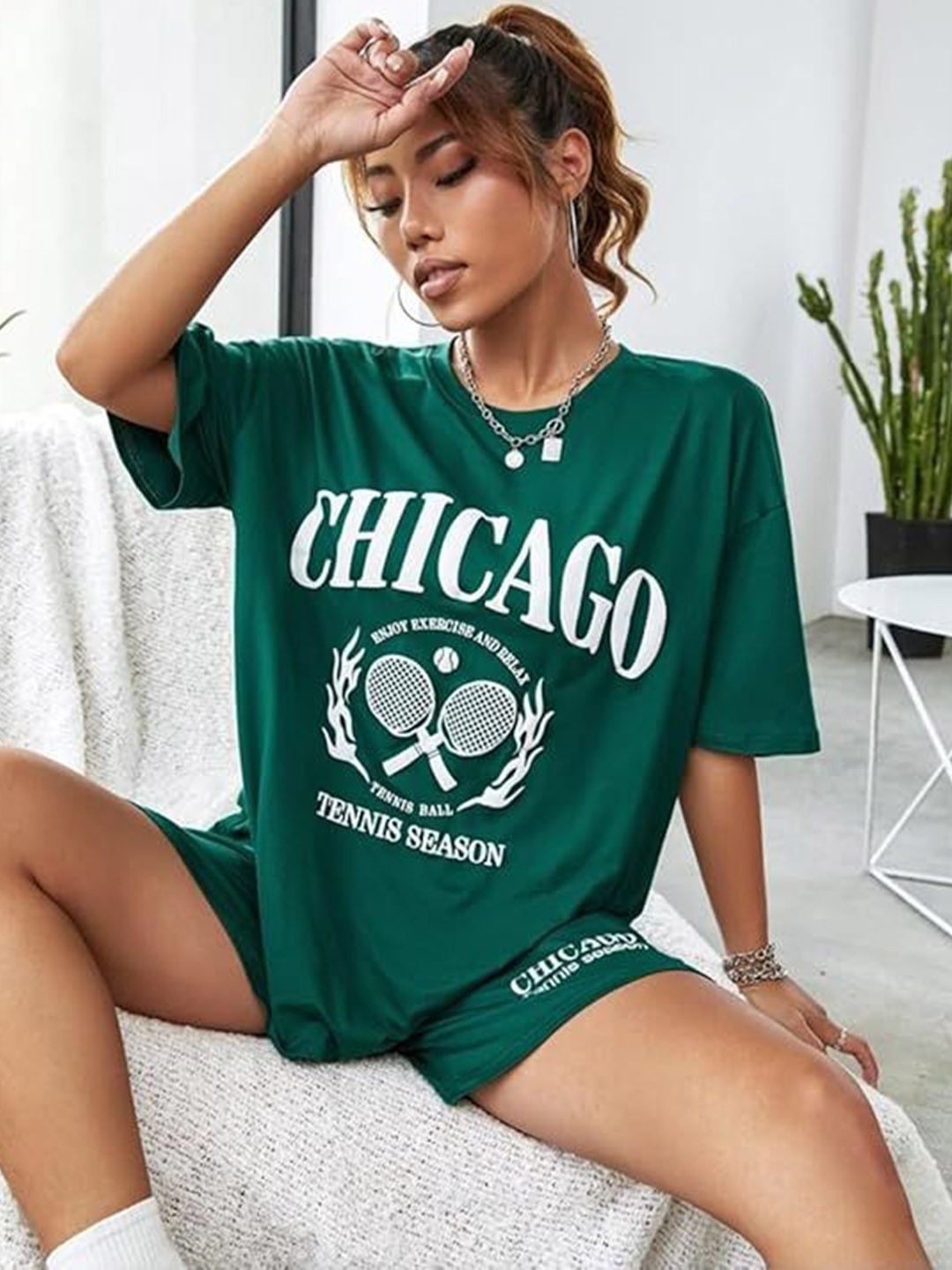 KSHS Women Printed Round Neck Night suit