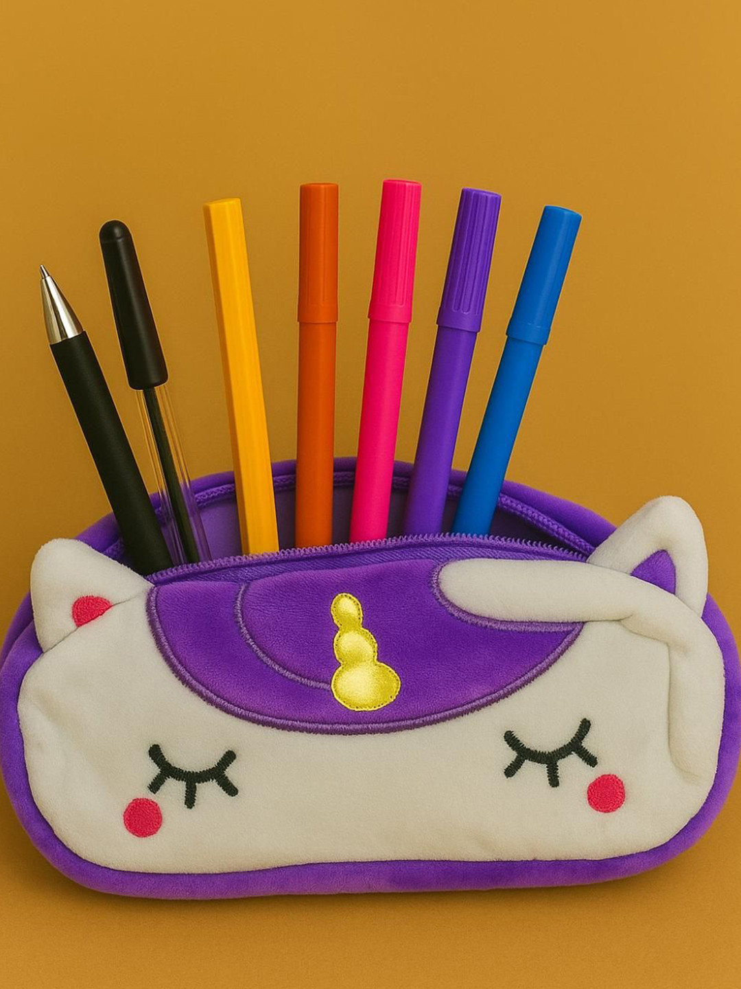 Awestuffs Kids Self Design Unicorn Golden Horn Pencil Pouch