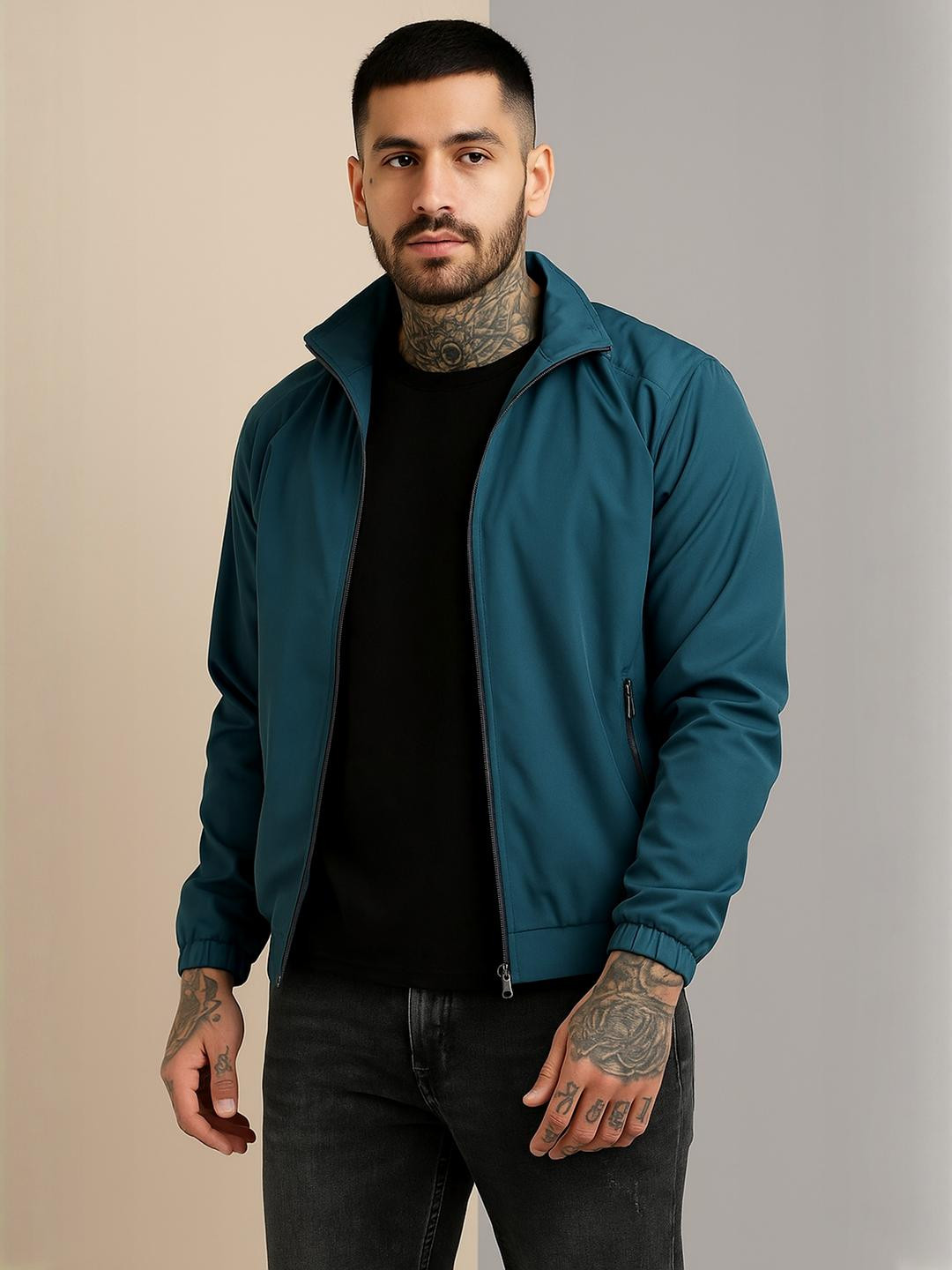 VOXATI Men Blue Polyester Jacket