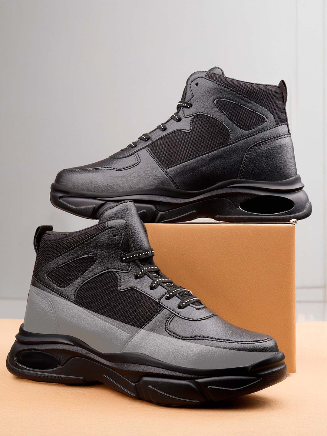 Bxxy Men Textured Hidden Height Increasing Outdoor Lace-up Boots