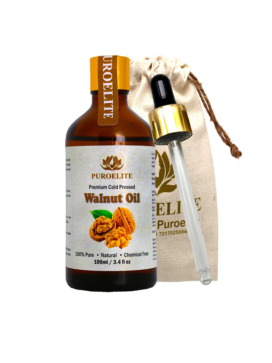 Puroelite Cold Pressed Walnut Oil With Dropper For Face & Body - 100 ml