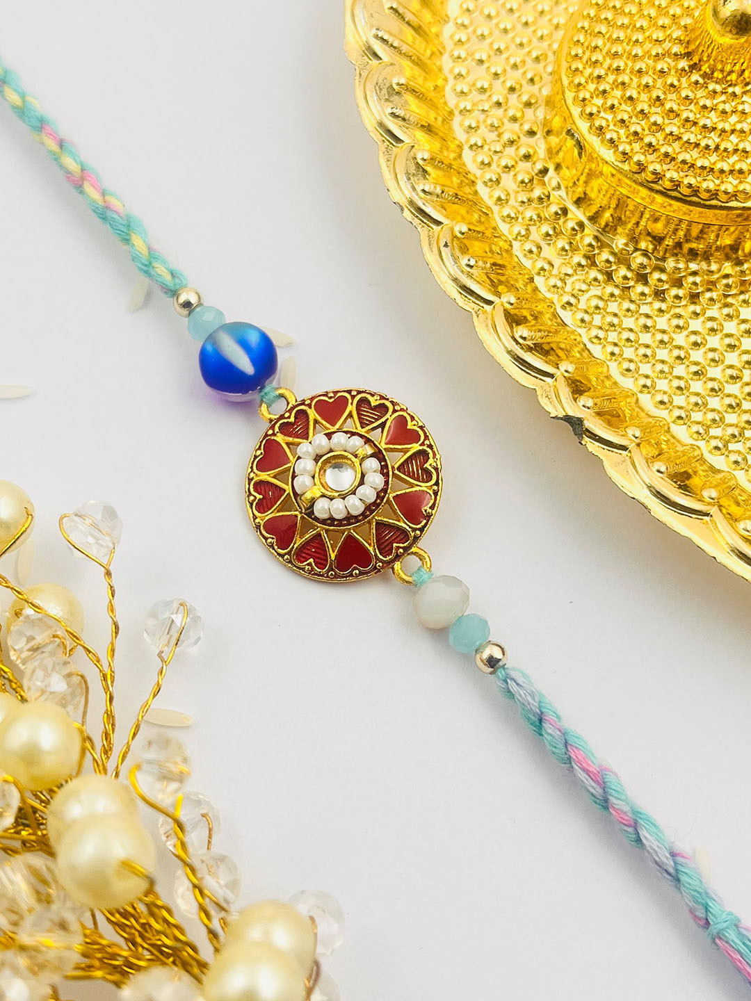 TANAIRA Beaded Thread Rakhi Comes With Roli Chawal Tilak Set