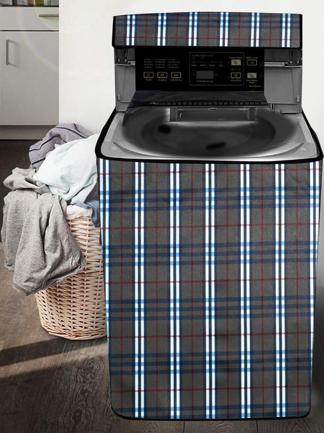 The Furnishing Tree Washing Machine Cover Check Black Compatible for LG 18 KG Fully-Automatic Top L