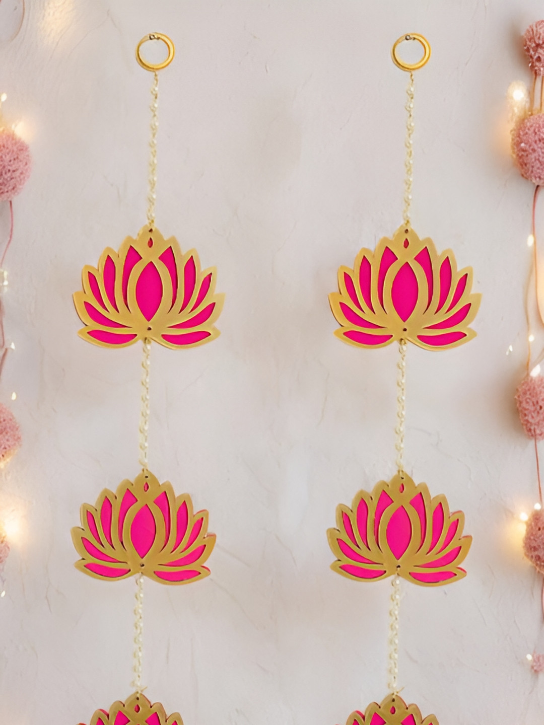 GADINFASHION 2Pcs Pink & Yellow Textured Lotus Hanging Garlands