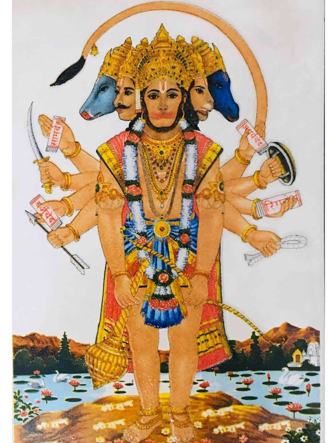 SHOP BY ROOM Standing Panch Mukhi Lord Hanuman Ceramic Glossy Spiritual Wall Decor-12In