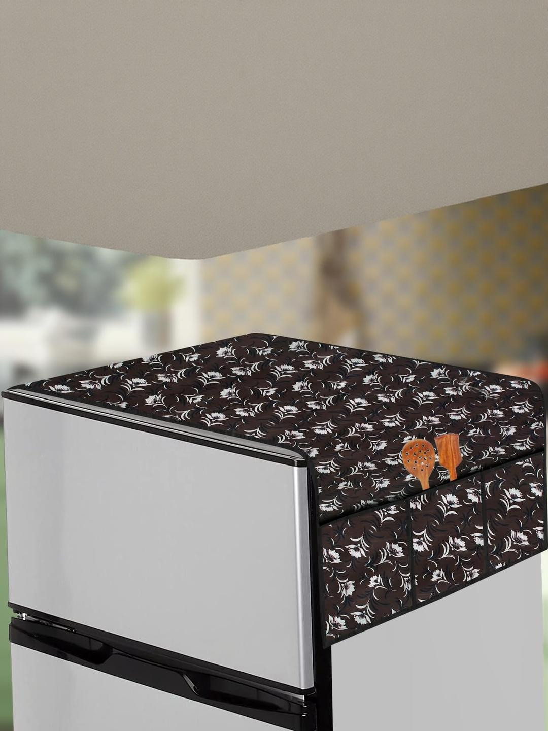 The Furnishing Tree Floral Printed Brown PVC Fridge Top Cover