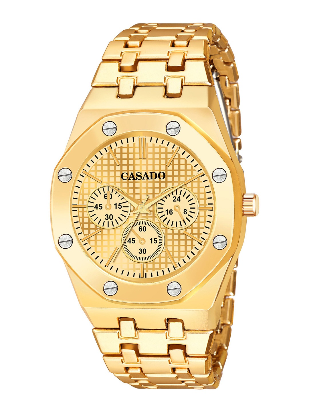 CASADO Men Patterned Dial & Bracelet Style Straps Analogue Watch CSD-626-GOLD-GOLD-HBLT