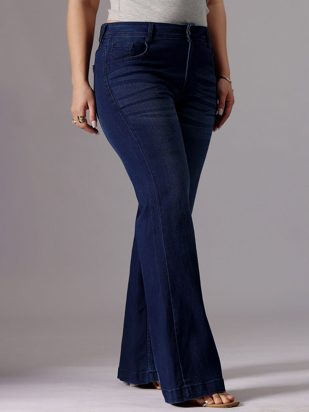 Miss Chase A+ Women Plus Size Wide Leg High-Rise Light Fade Stretchable Bootcut Jeans