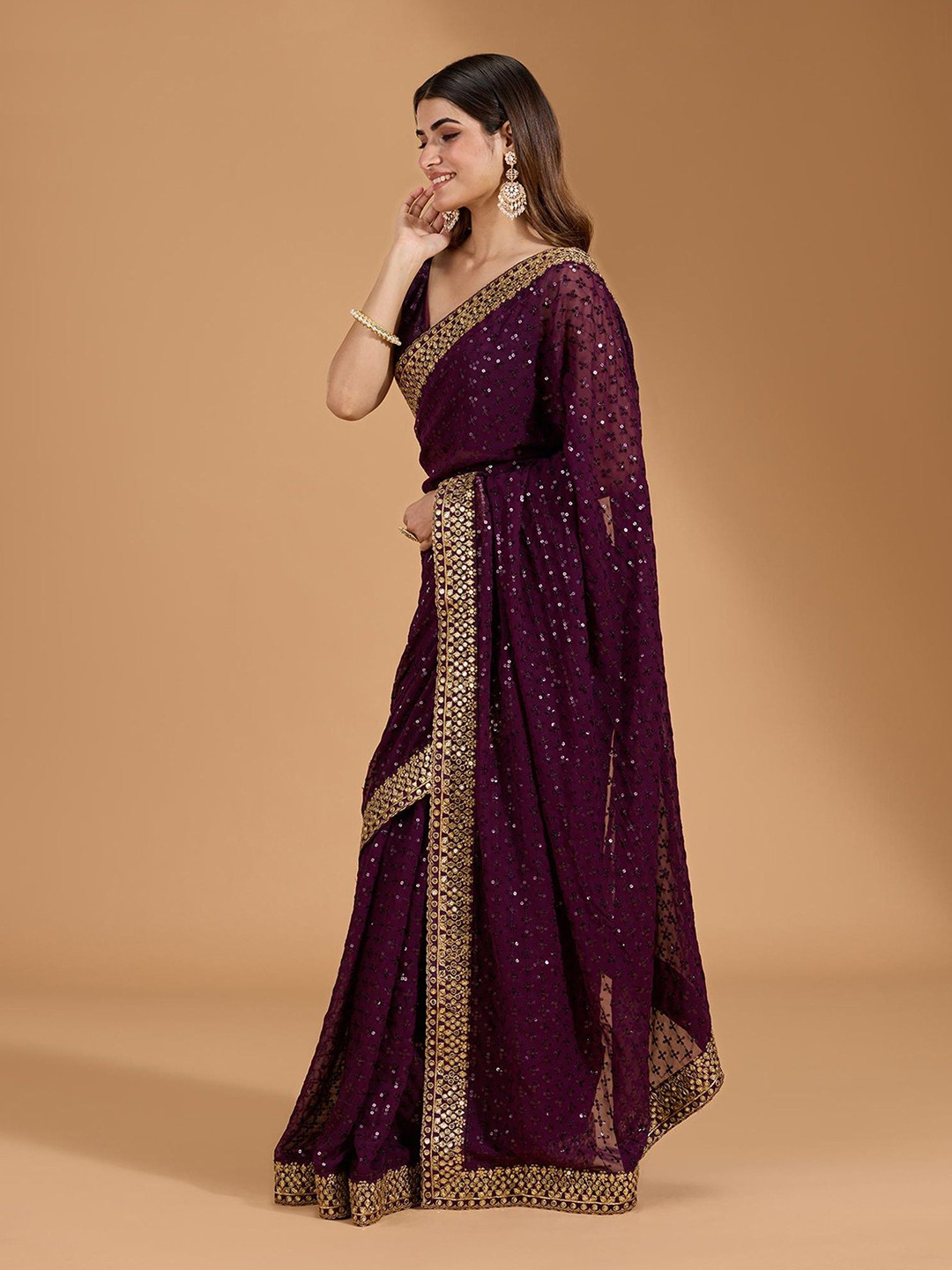 KALINI Embellished Sequinned Pure Georgette Saree