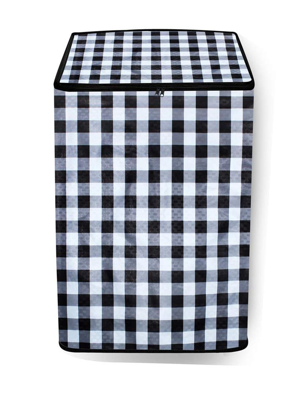 The Furnishing Tree Black Black & White Striped Washing Machine Cover