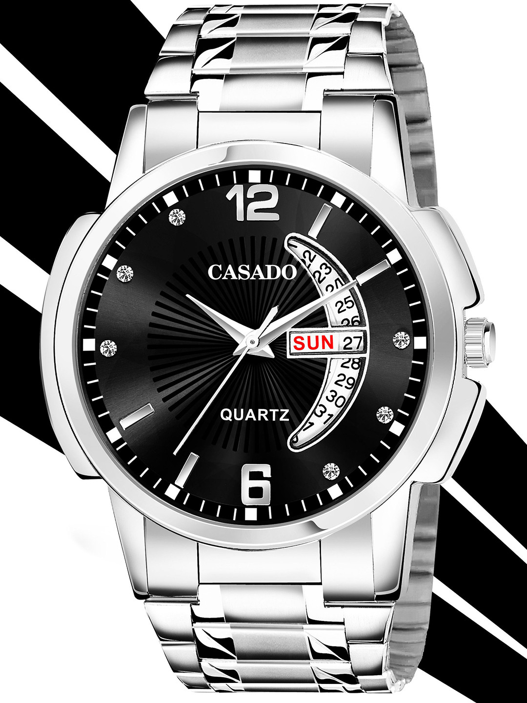 CASADO Men Dial & Bracelet Style Straps Analogue Watch CSD-635-BLACK-SILVER-DD