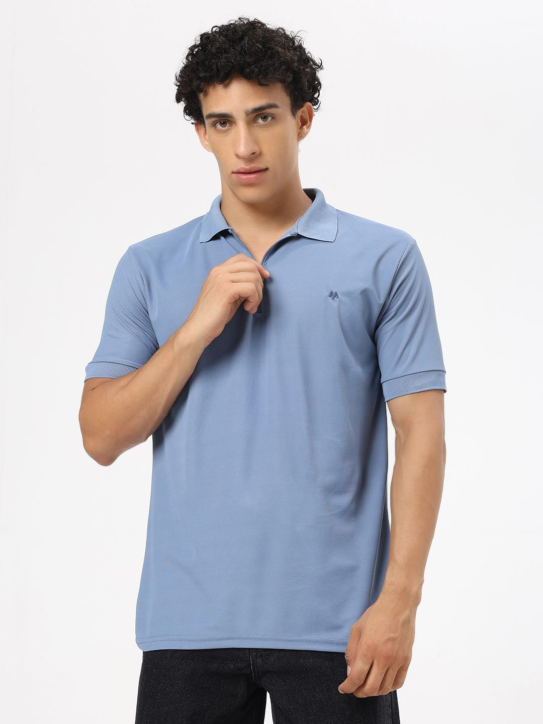 Blue Regular Fit Polo Collar Cotton T-shirt