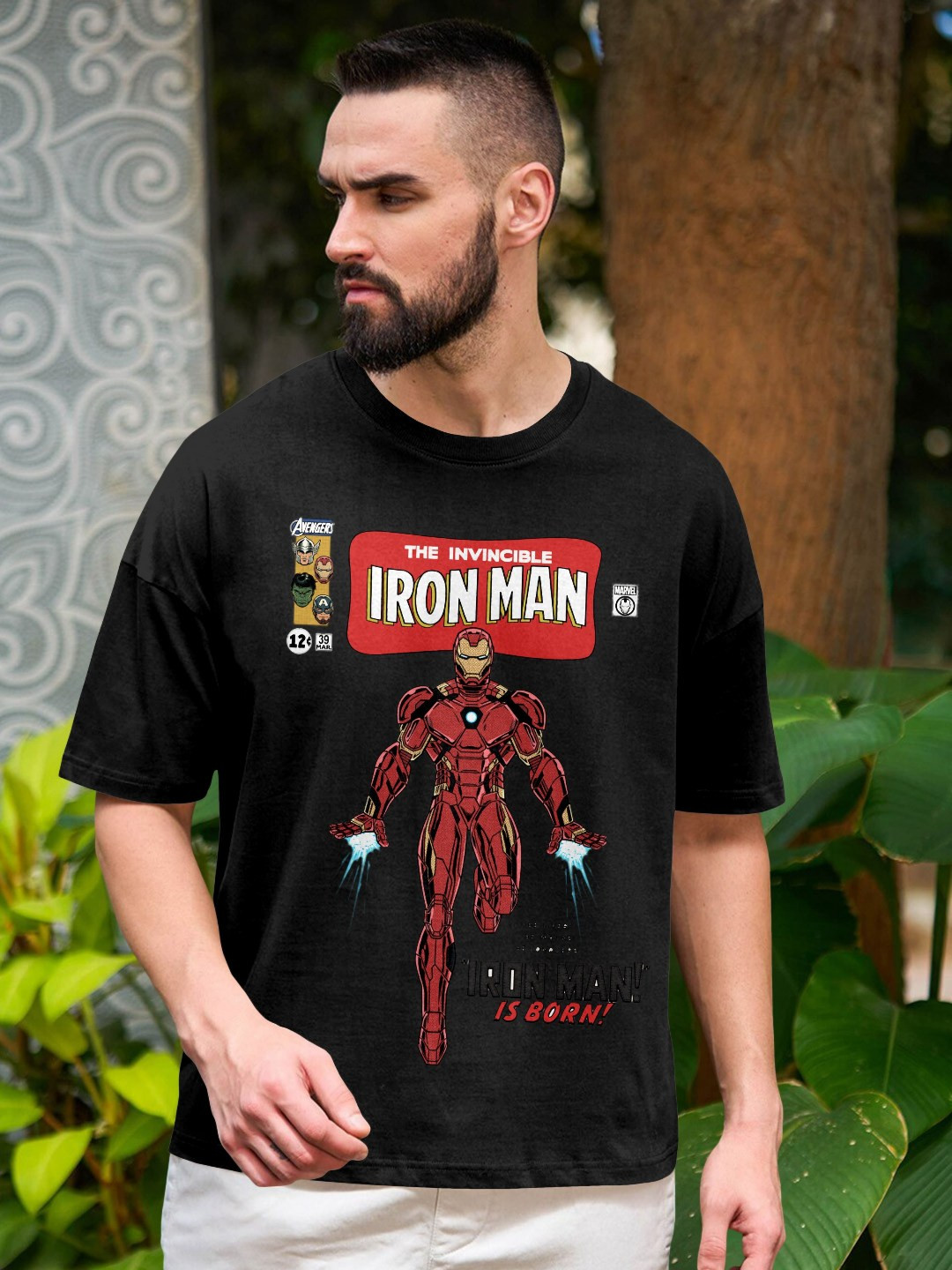 Metronaut Iron Man Printed Drop Shoulder Sleeves Pure Cotton Oversized T-shirt