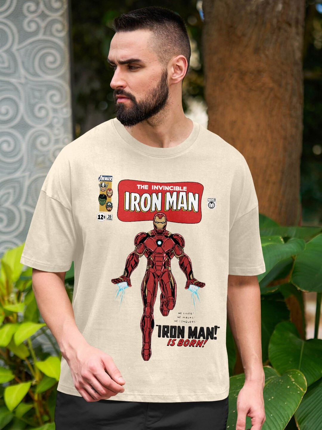 Metronaut Iron Man Printed Drop Shoulder Sleeves Pure Cotton Oversized T-shirt