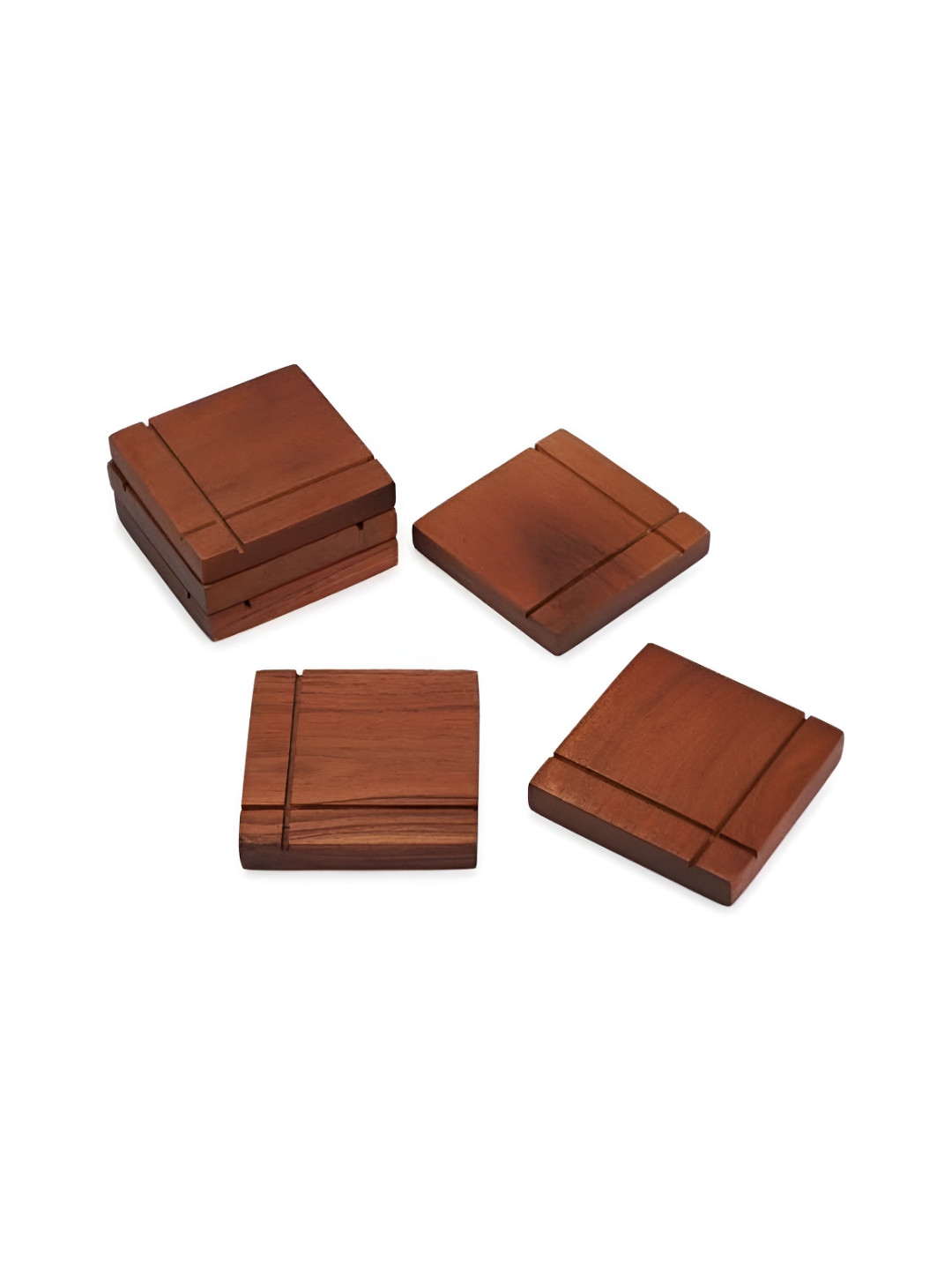 AURKA Set of 6 Textured Wooden Square Tea Coasters for Cups & Mugs