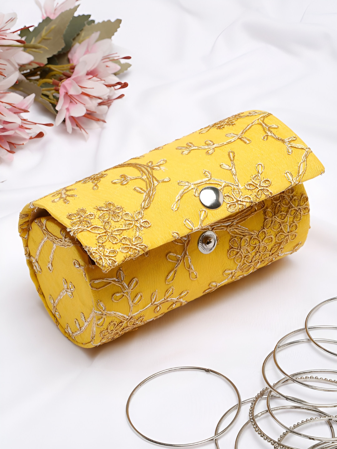 YouBella Yellow And Gold-toned Self Design Water Resistant Jewellery Organiser