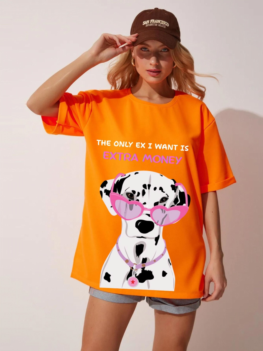 RAYACLOSET Women 101 Dalmatians Graphic Printed Round Neck Cotton Oversized T-shirt