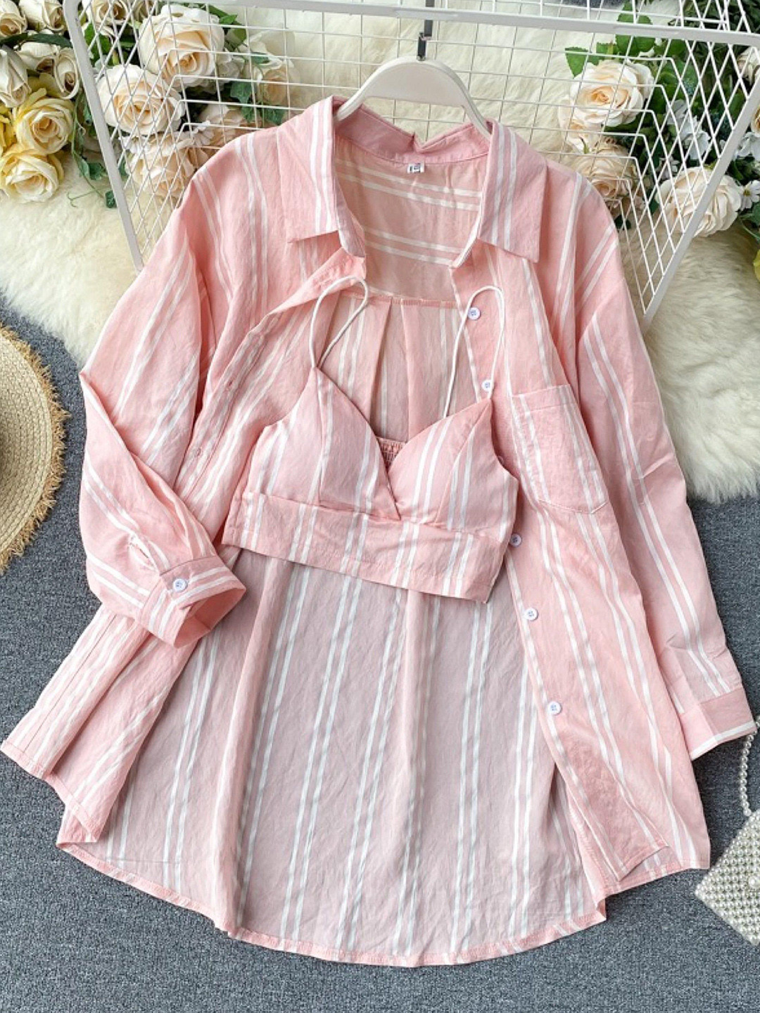 Miss Mosa By Akanksha  Peach Cotta Bustier with Shirt Set