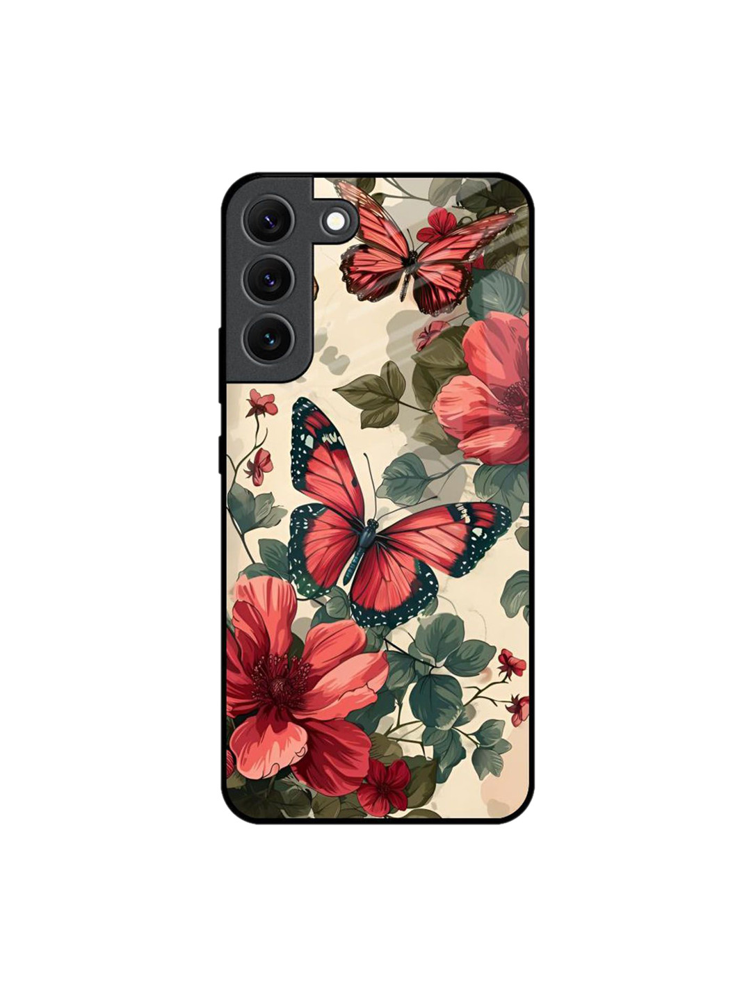 QRIOH Papillon Rouge Printed Lightweight Silicone Samsung Galaxy S22 5G Glass Back Case