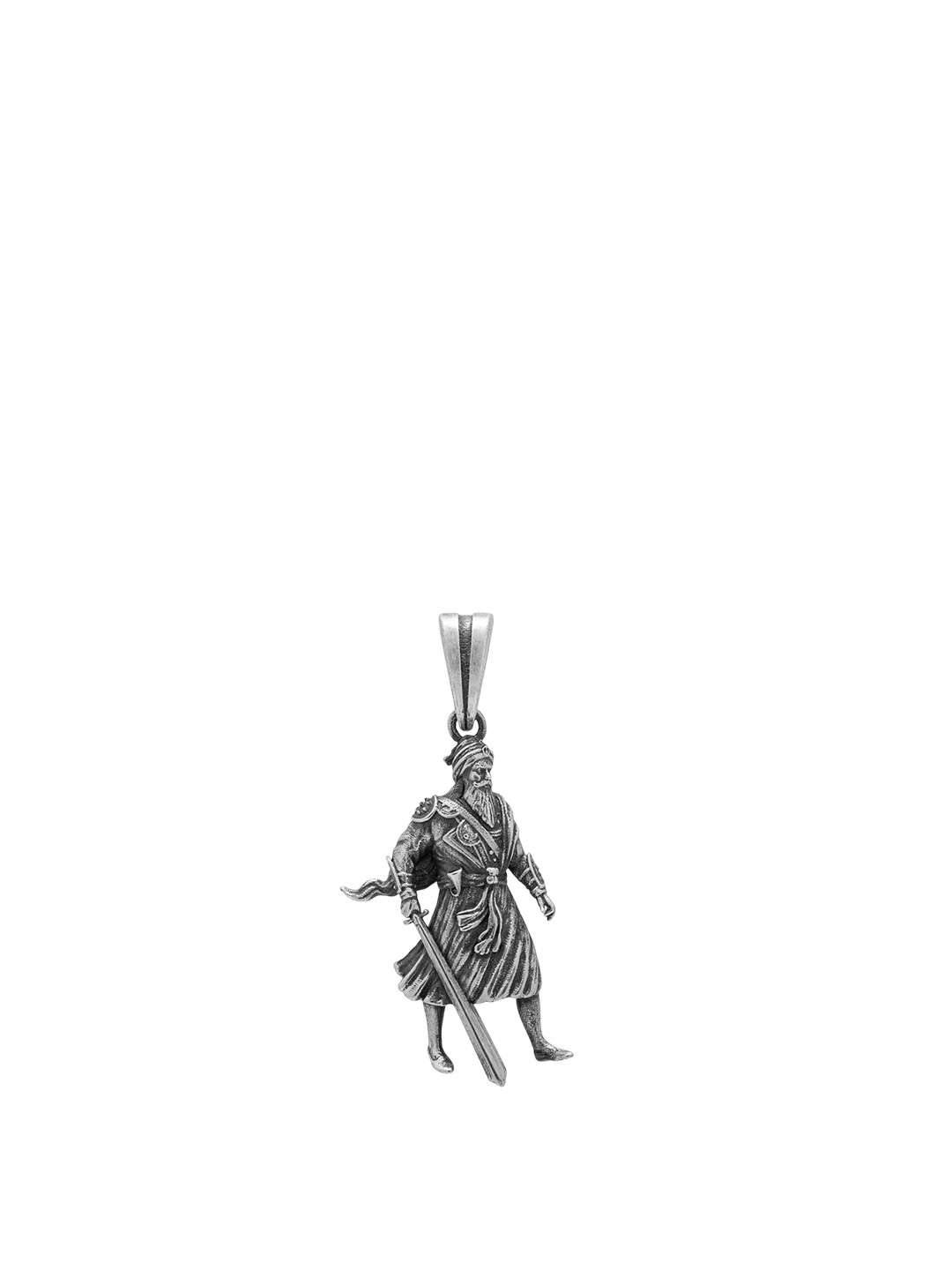 Exotic India Unisex Sterling Silver Baba Deep Singh Antique Finish Pendant