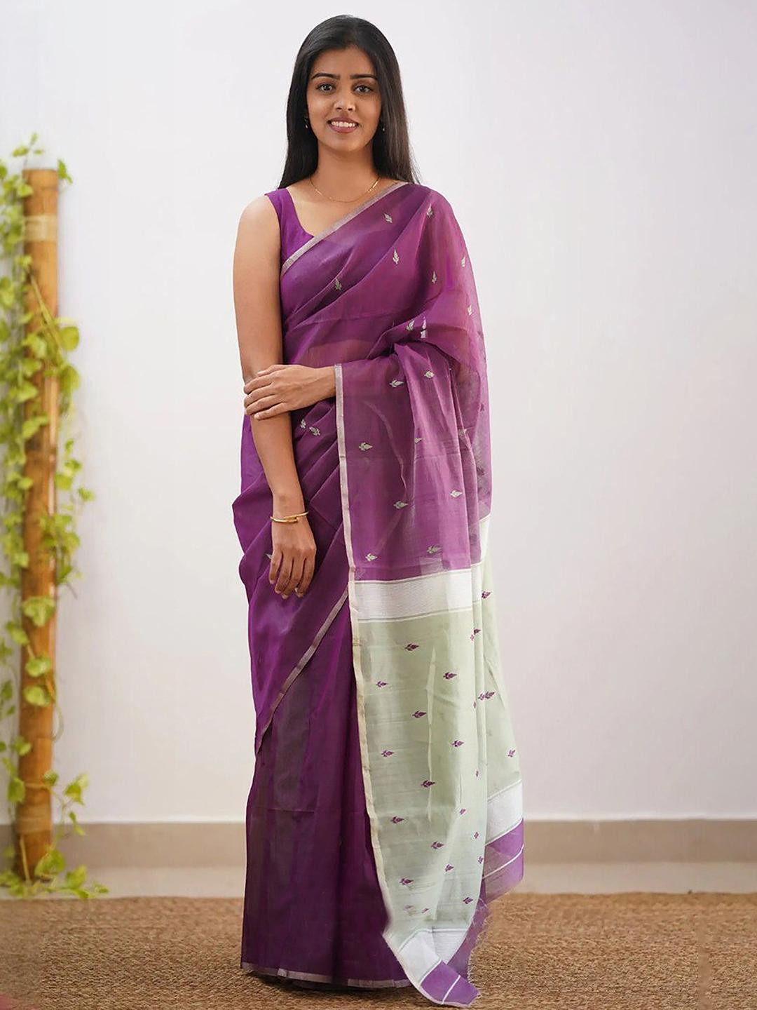 CaniBani Magenta Cotton Blend Banarasi Sarees