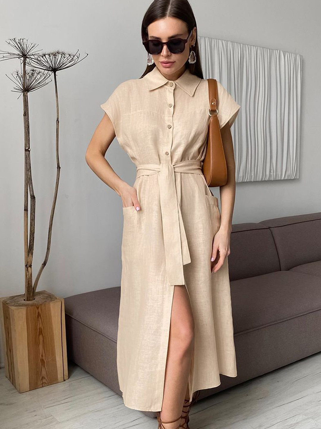StyleCast Women Cotton Button-Front Shirt Midi Dress
