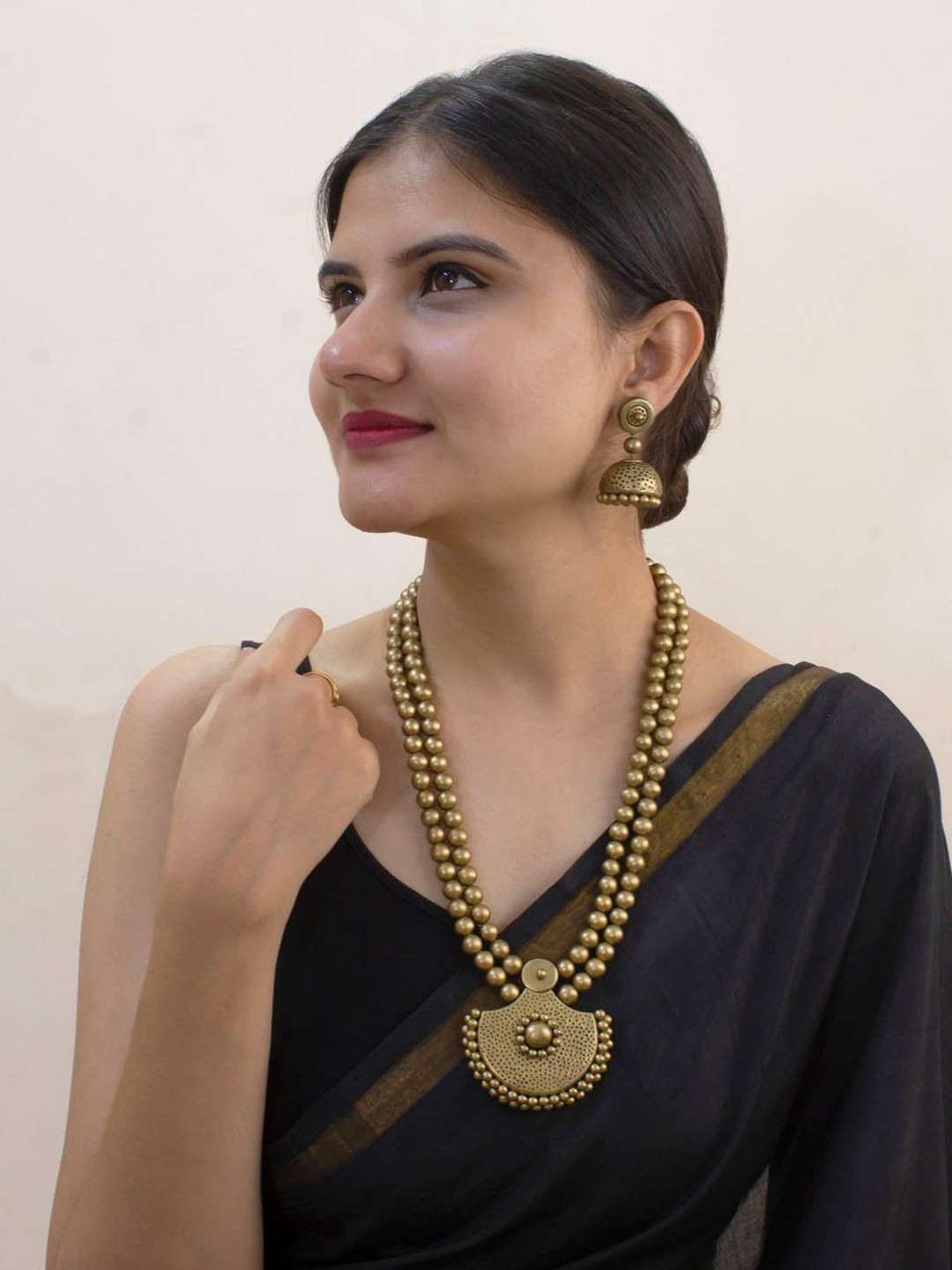 JUMKEY Two Layered Halfmoon Design Jewellery Set