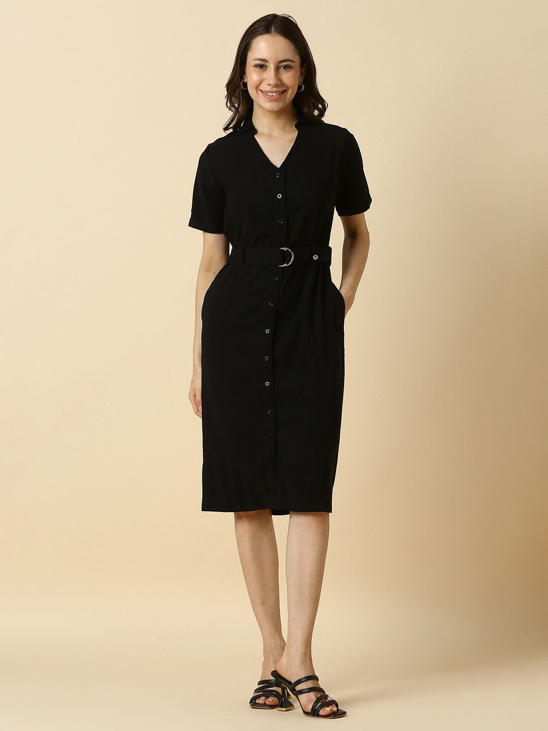 Allen Solly Woman Shirt Collar Formal Shirt Dress