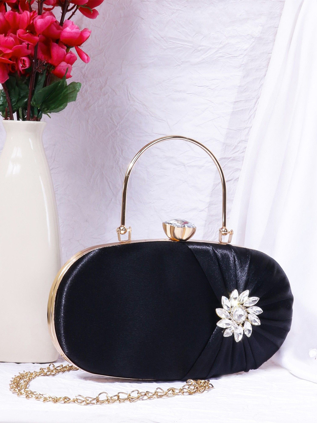 MISHA Ruby Bloom Embellished Textured Box Clutch