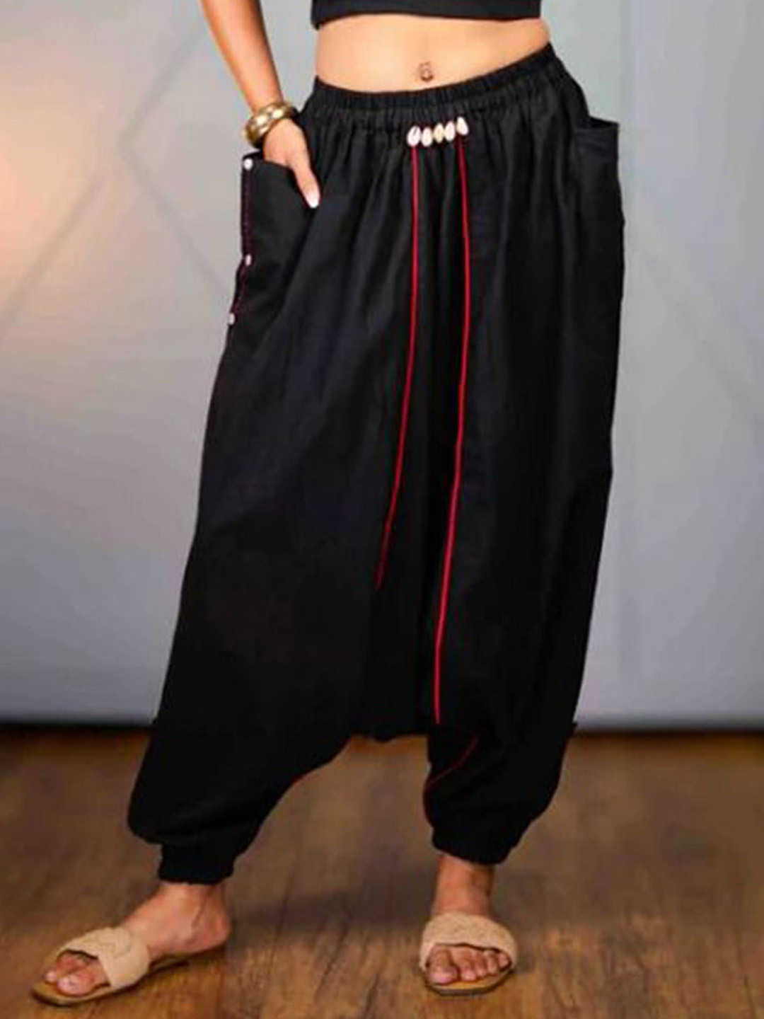 Prathaa Women Veer Black Drop Harem pants