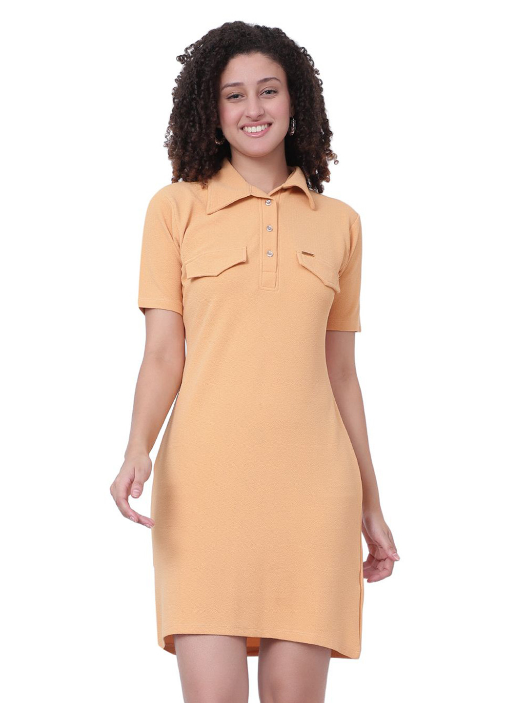 God's Club Women Shirt Collar Short Sleeves Sheath Dress