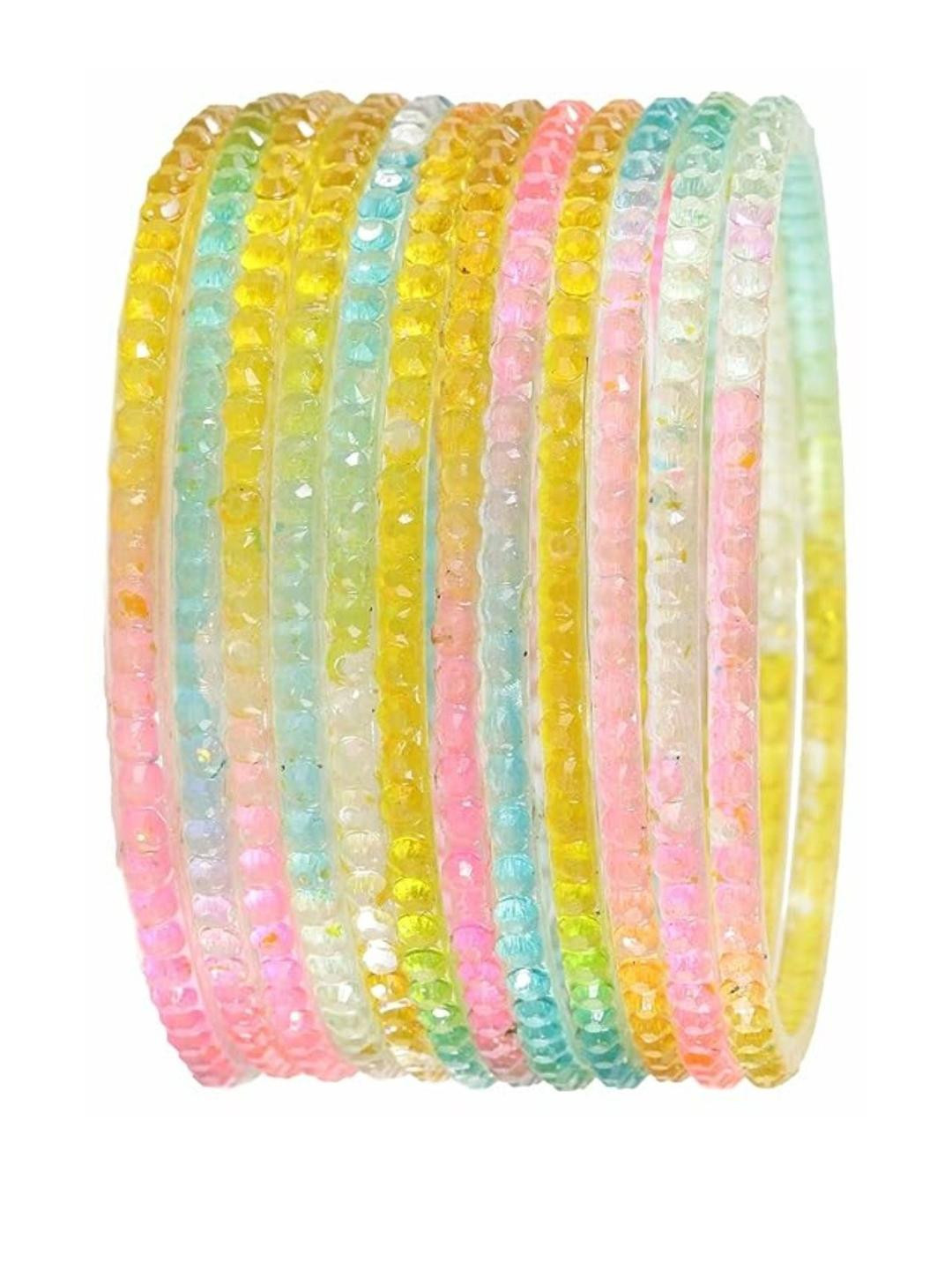 Guddan Set of 12 Light Multicolor Glass Crystal Bangles