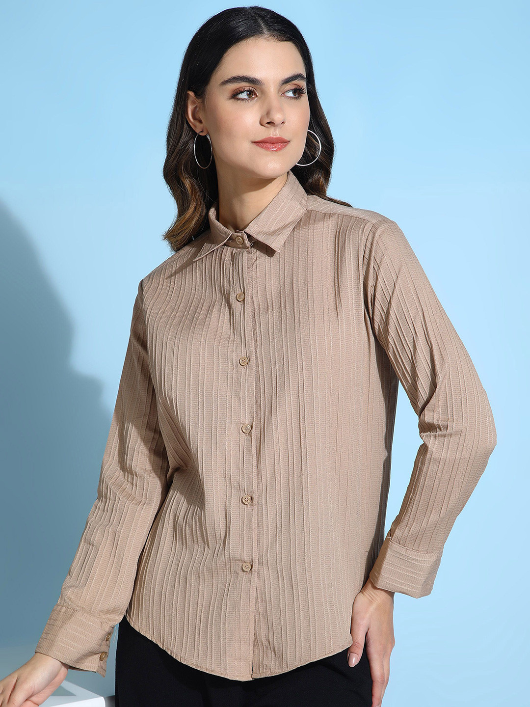 ANN SPRINGS Women Textured Spread Collar Casual Shirt