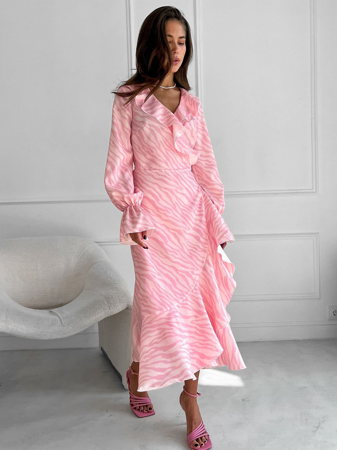 StyleCast Pink Animal Print Ruffled Maxi Dress