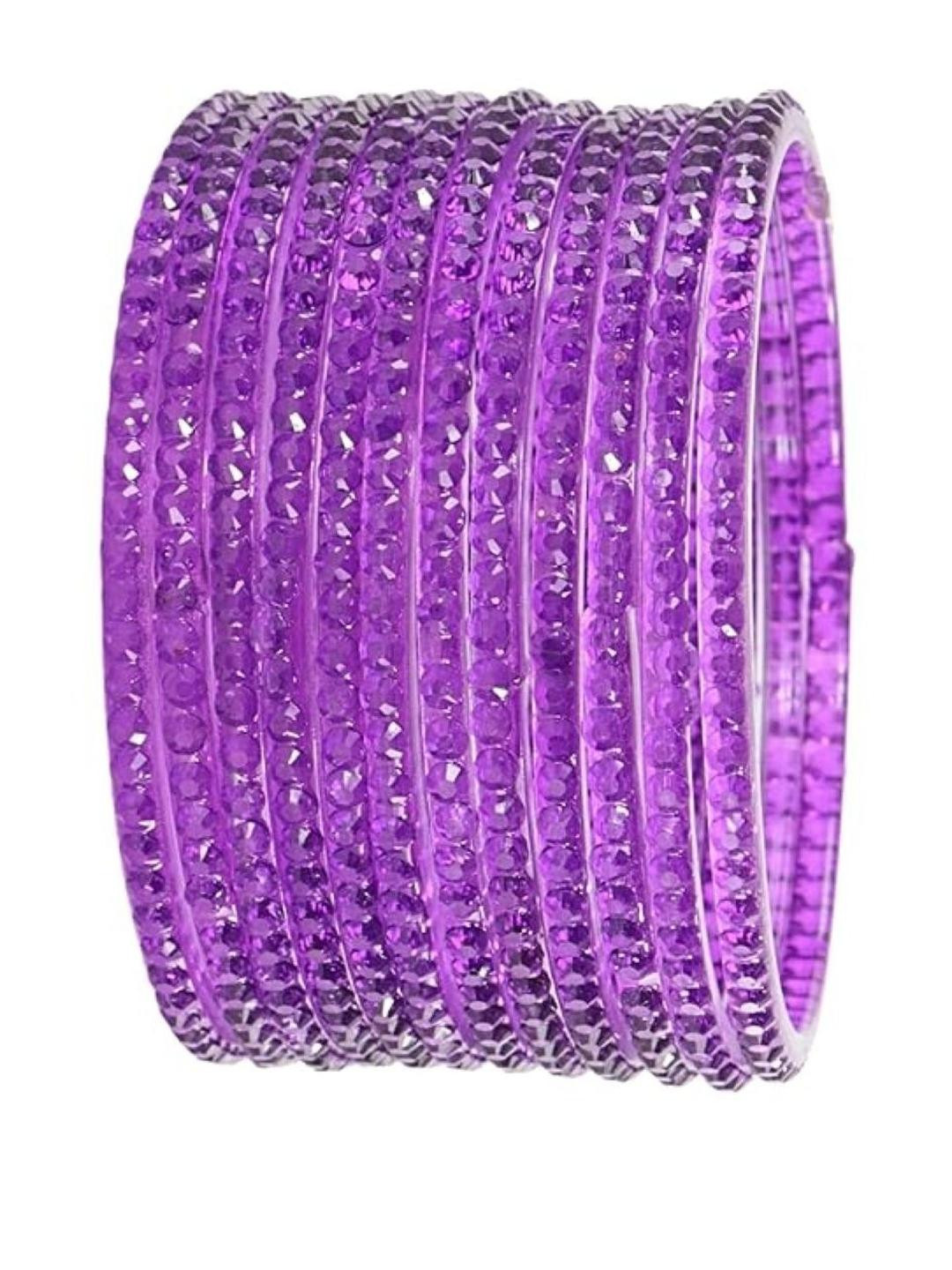 Guddan Set of 12 Purple Glass Crystal Bangles