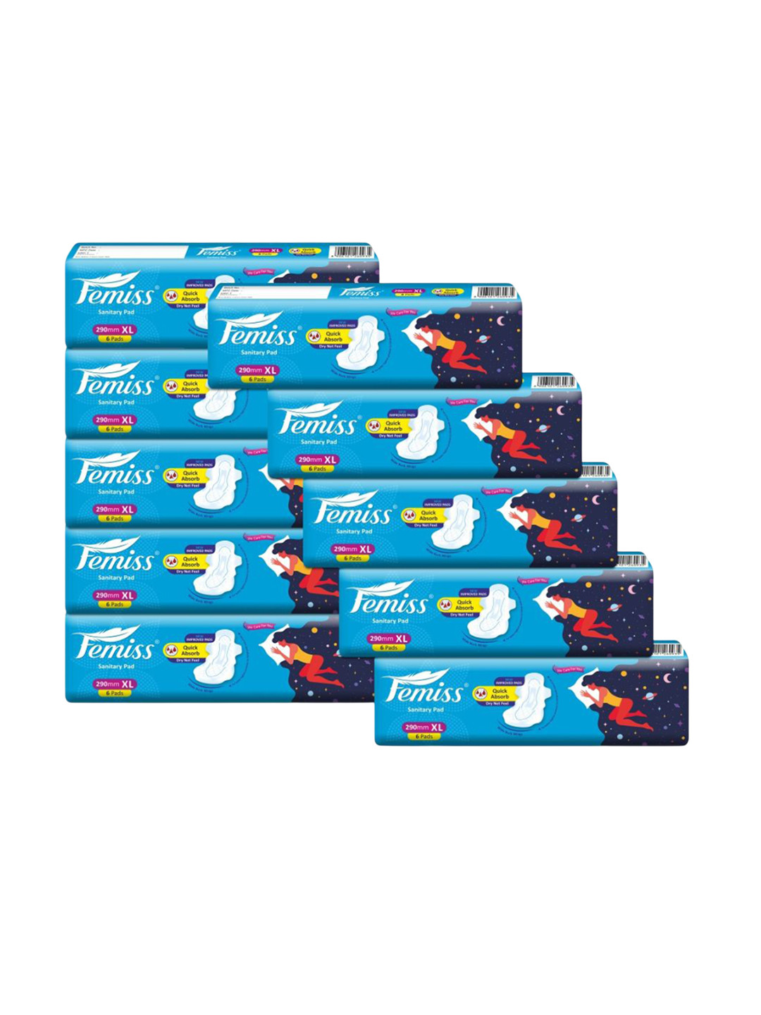 Femiss Set Of 10 Super Soft Sanitary Napkins - XL - 6 Pads Each