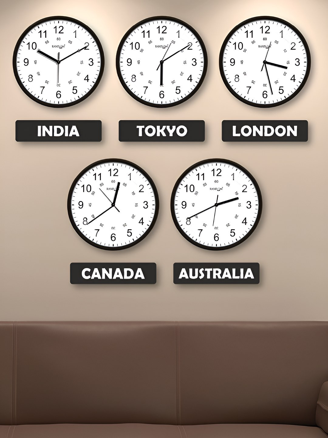 RANDOM White & Black 5 Pieces Abstract Printed Contemporary Wall Clocks