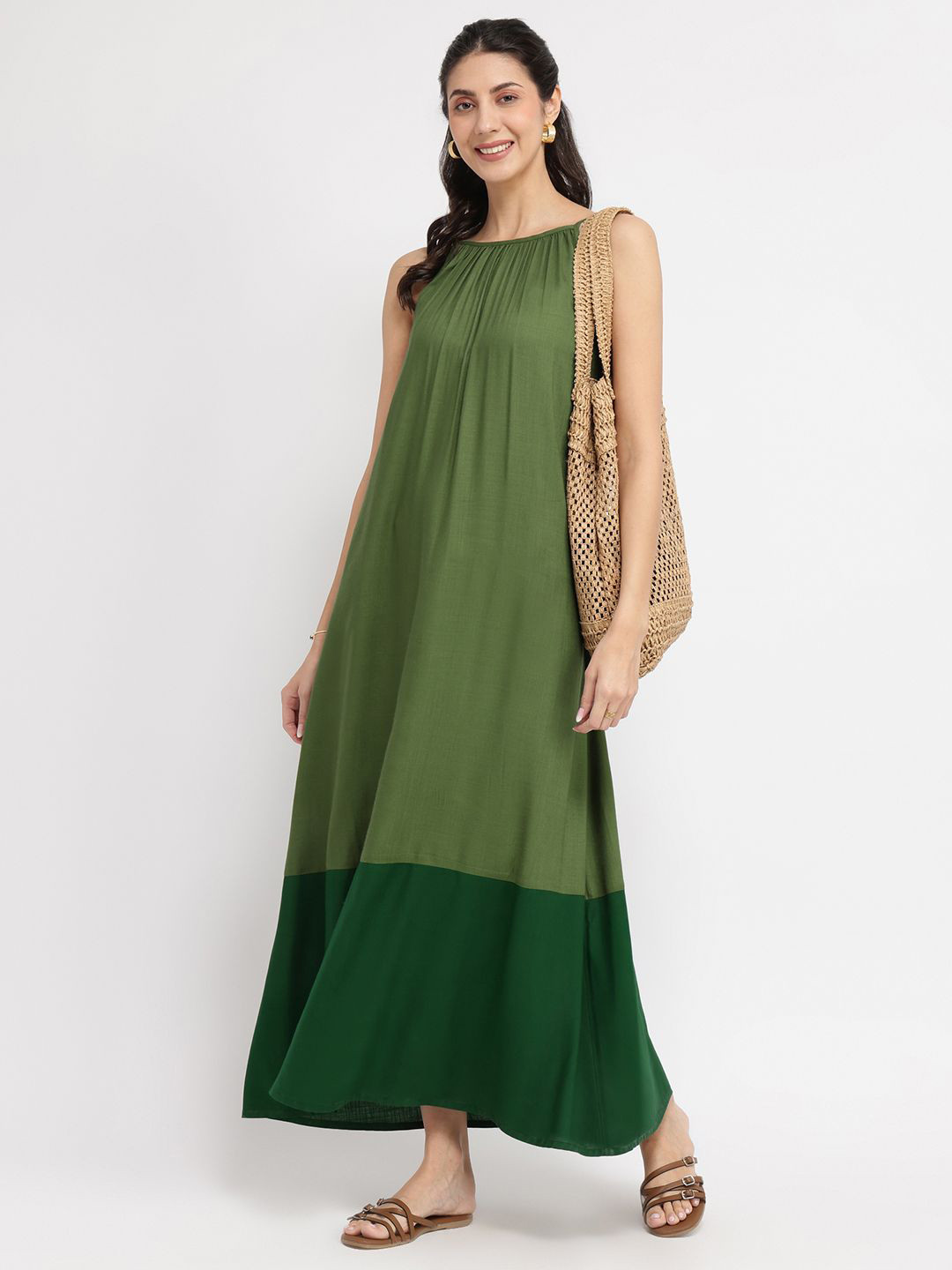 Pink Fort Women Colourblocked Cotton Maxi Dress