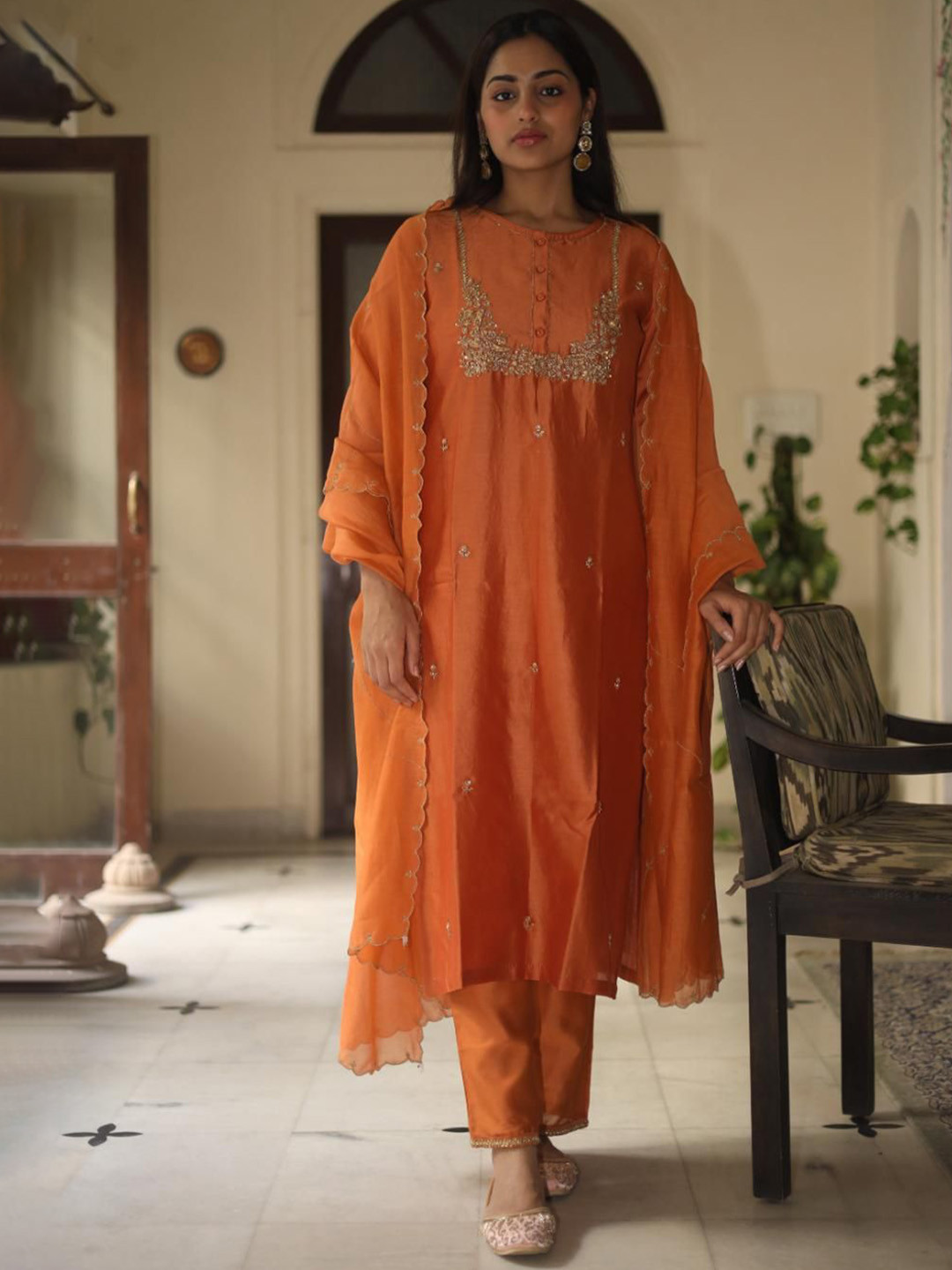 TATWA DESIGNS Women Rust Orange Moss Basket Suit Set