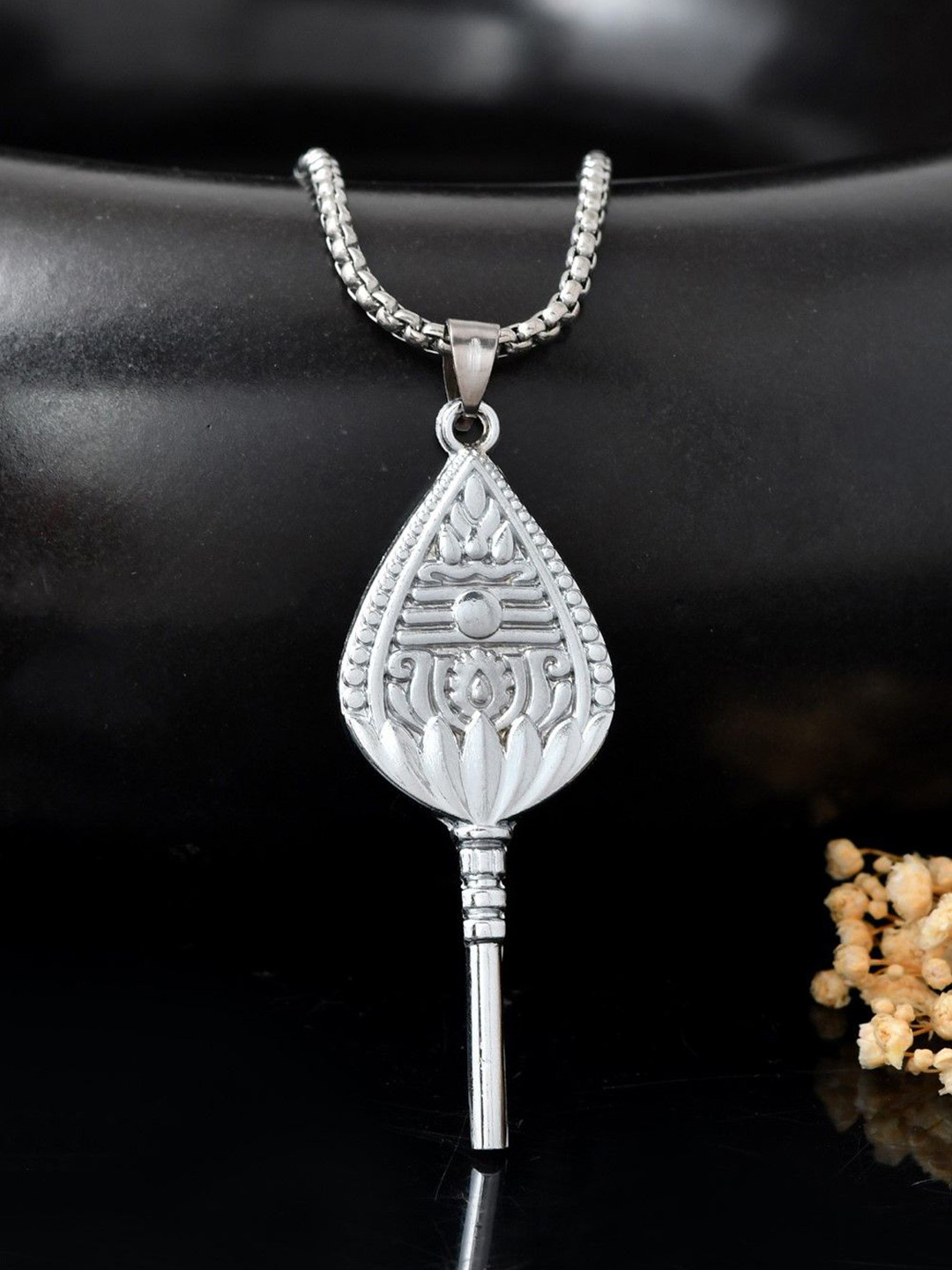 AGARWALPRODUCT Unisex Stainless Steel Silver-Plated Tamil Gada Pendant With Chain