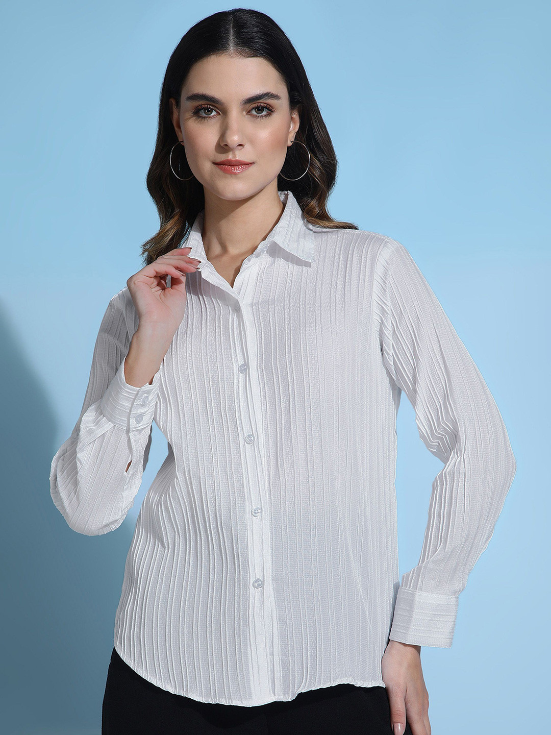 ANN SPRINGS Women Textured Spread Collar Casual Shirt