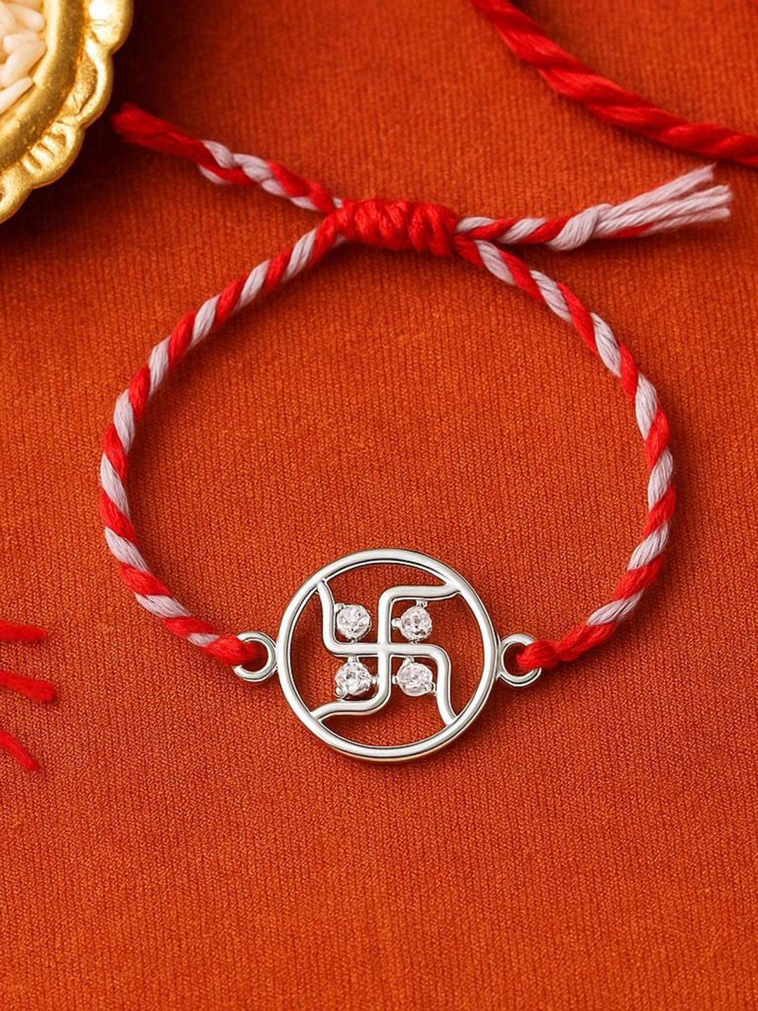 Anushka Jain Jewellery 925 Silver Swastik Diamond Thread Rakhi