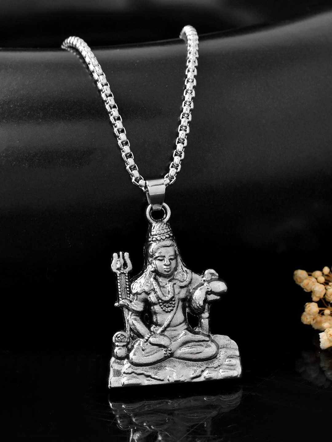 AGARWALPRODUCT Unisex Stainless Steel Silver-Plated Yogi Shiv Pendant With Chain