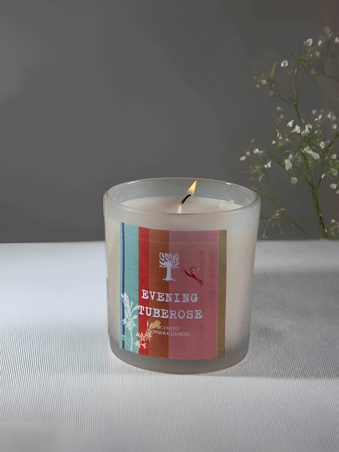 FREEDOM TREE Evening Tuberose White & Maroon Natural Soy Wax Scented Jar Candle