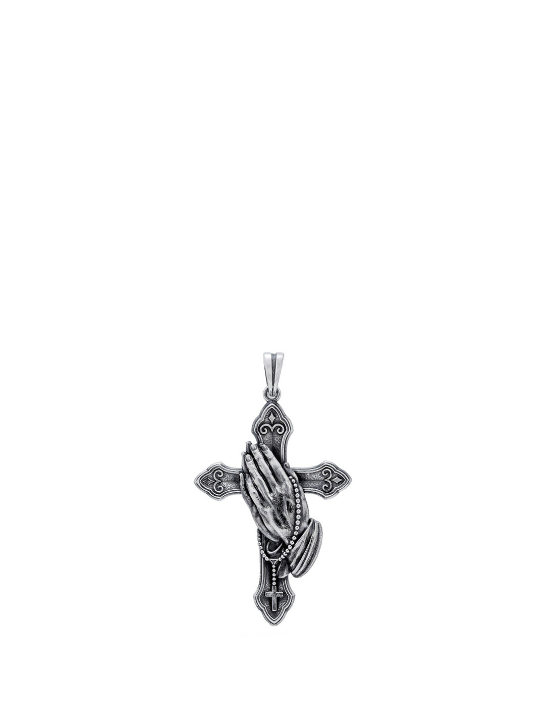Exotic India Unisex Sterling Silver Lord Jesus Prayer Hands with Cross Pendant
