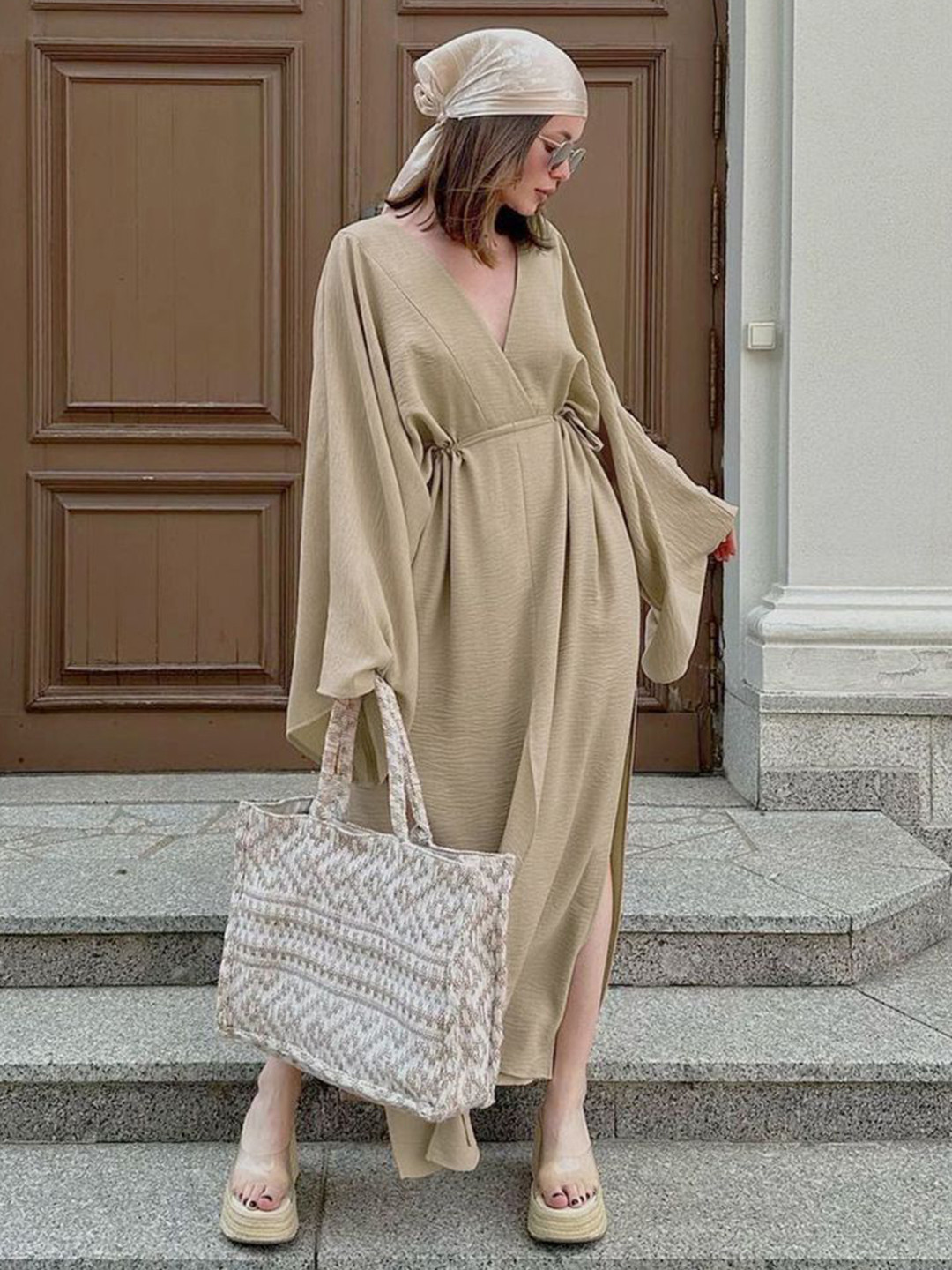 StyleCast Women Kimono Sleeve Wrap Maxi Dress