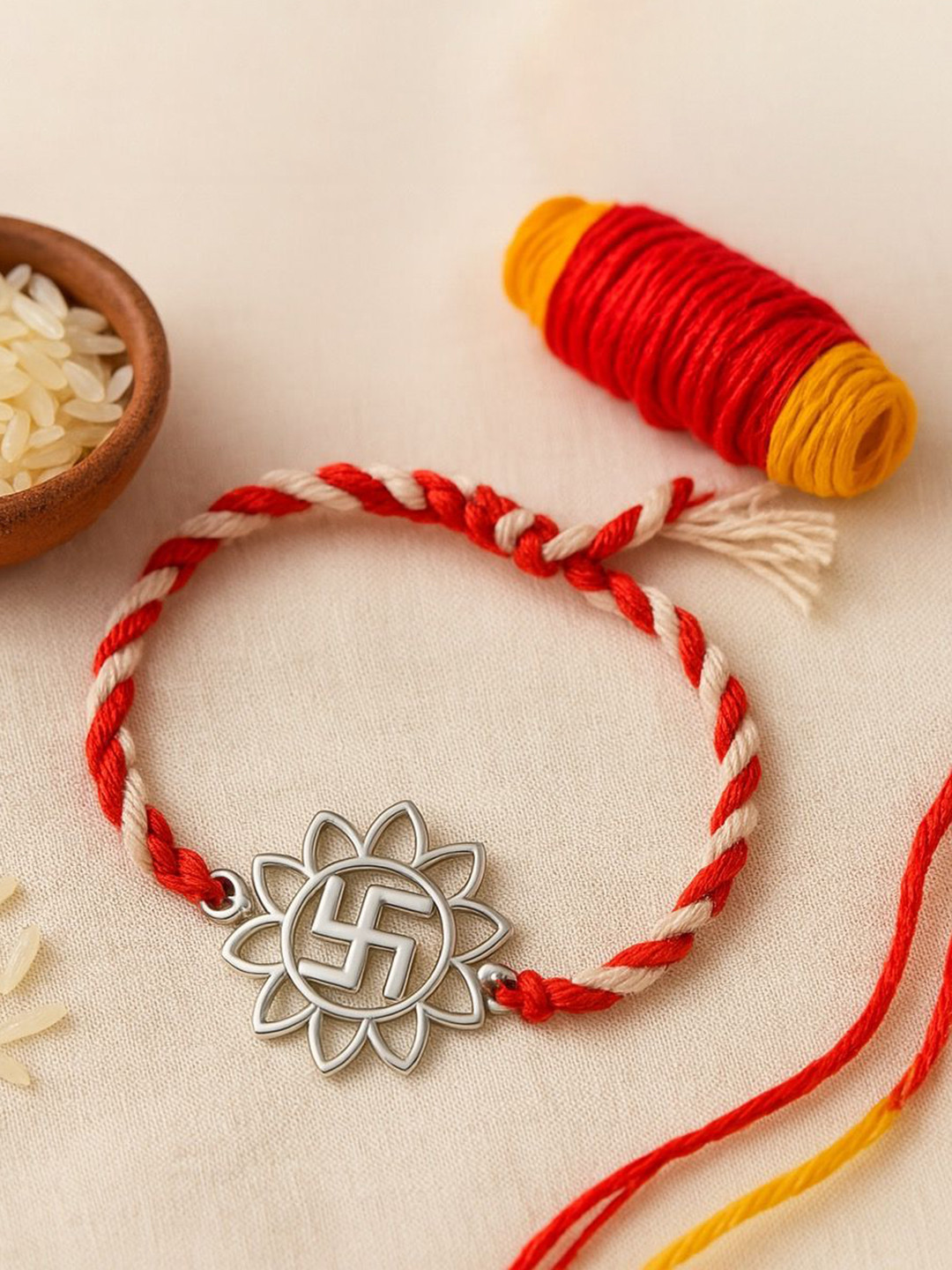 Anushka Jain Jewellery 925 Sterling Silver Swastik Flower Thread Rakhi