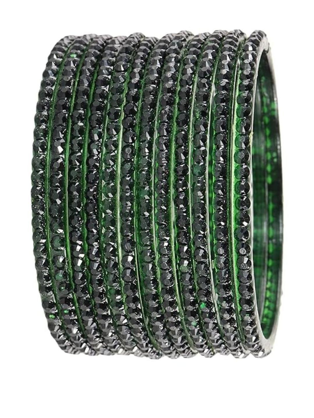 Guddan Set of 12 Green Glass Crystal Bangles